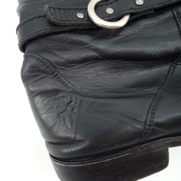 FRYE Riding Boots Leather Black Zipper Silver Ring 77215 Made in Mexico 6 B - Picture 12 of 13